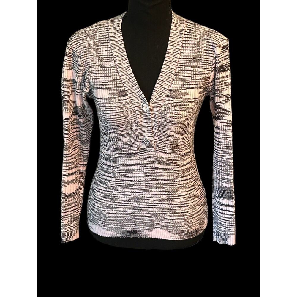 LITTLE LIES Women Pink & Black Women's Sweater S Small V Neck With Two Buttons